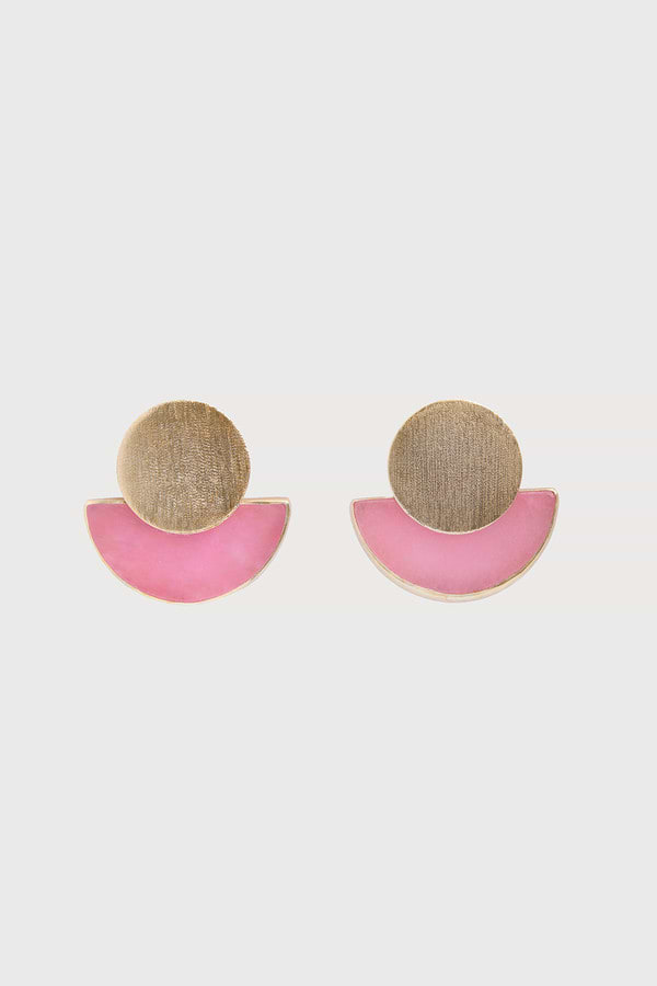 Geometric Half-Moon Earrings - Pink