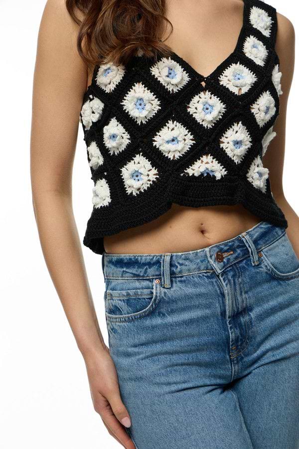 Granny Square Crochet Top - Black