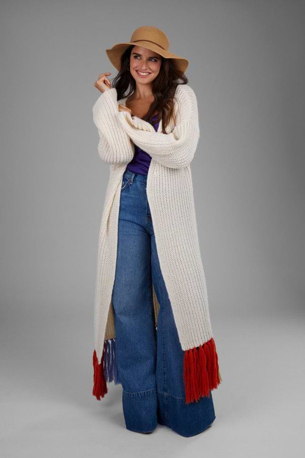 Rainbow Tassel Knit Kimono - Ivory Multi