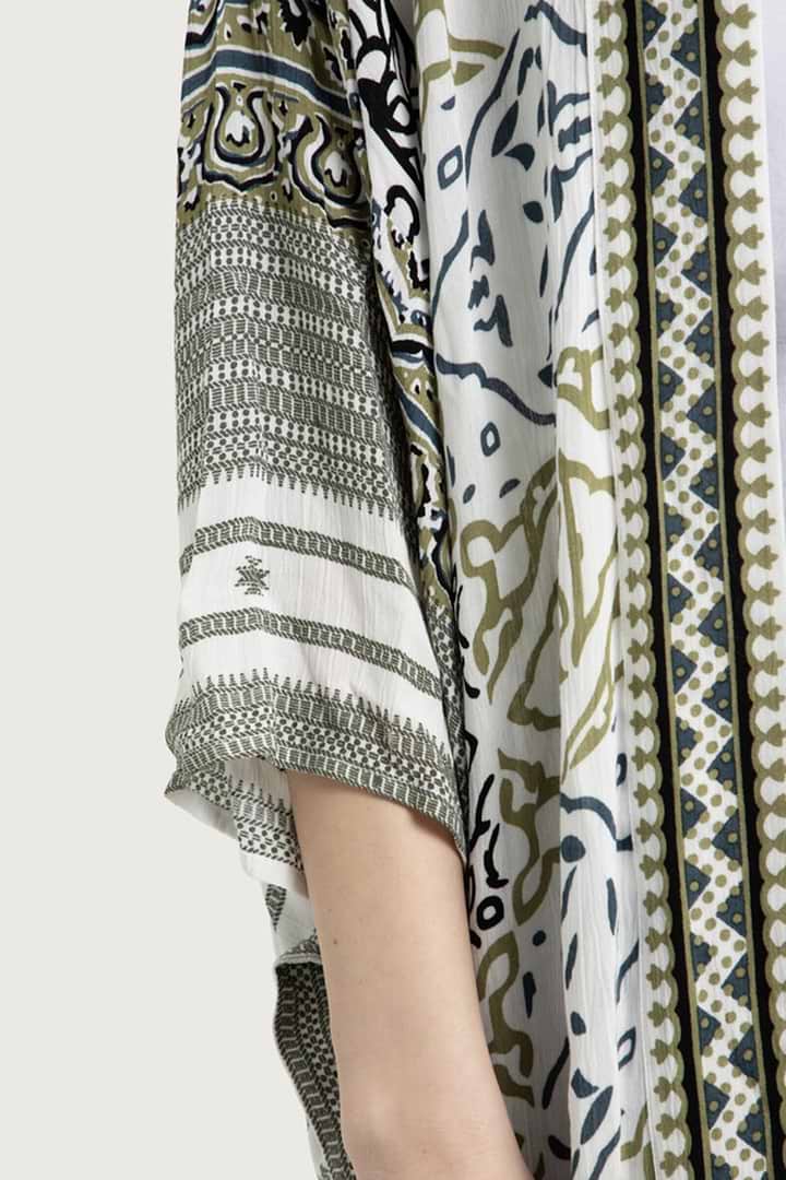 Mosaic Tile Pattern Kimono - White Combo