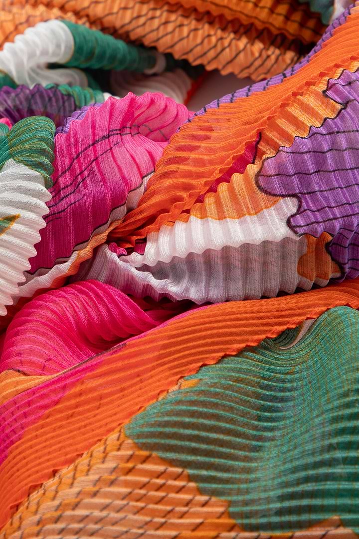 Pleated Colorful Floral Scarf Pink Commbo