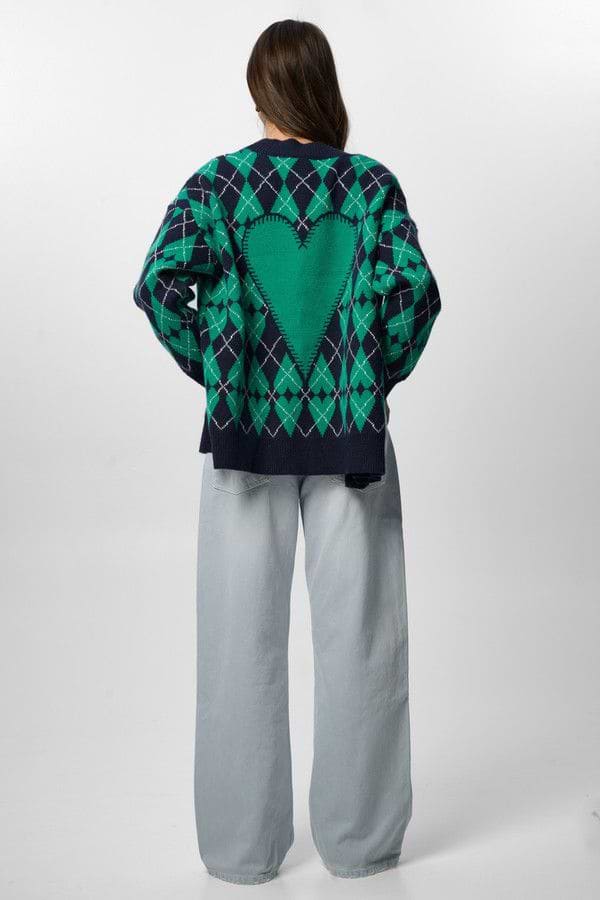 Grandpa Heart Cardigan - Blue Green