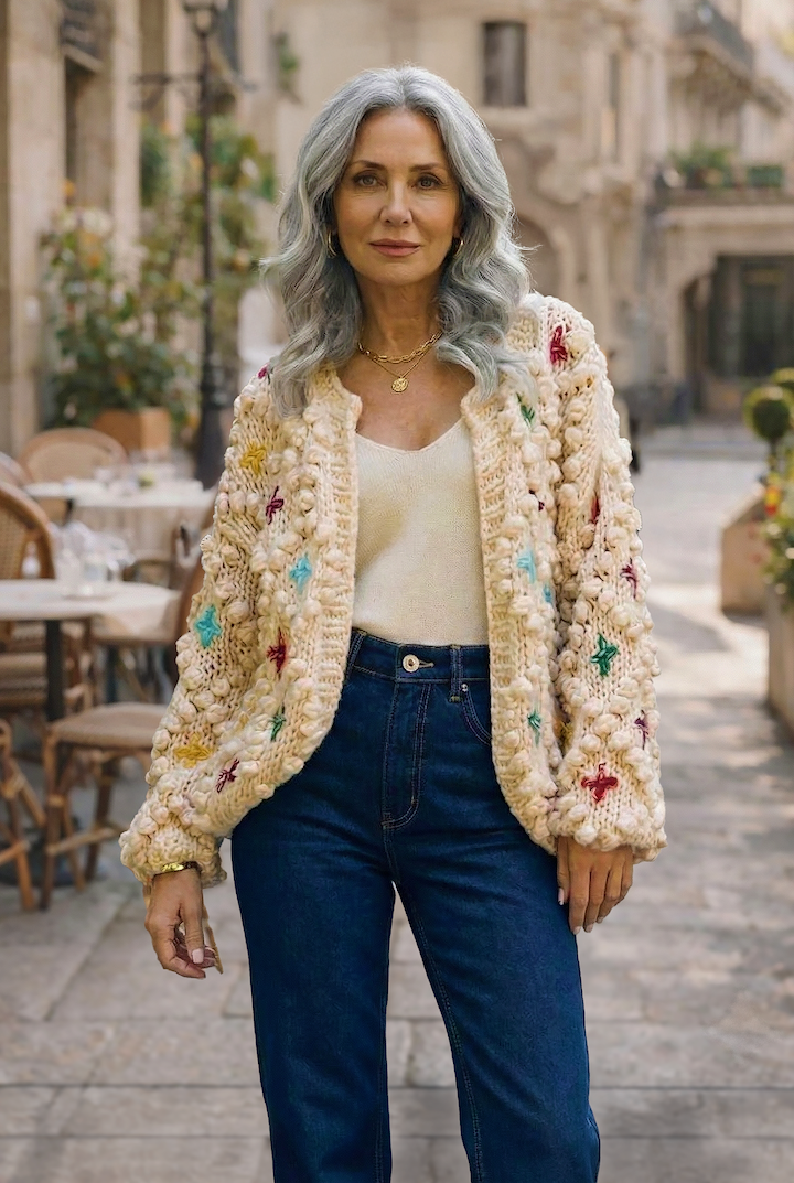 Floral Knitted Winter Cardigan for Women