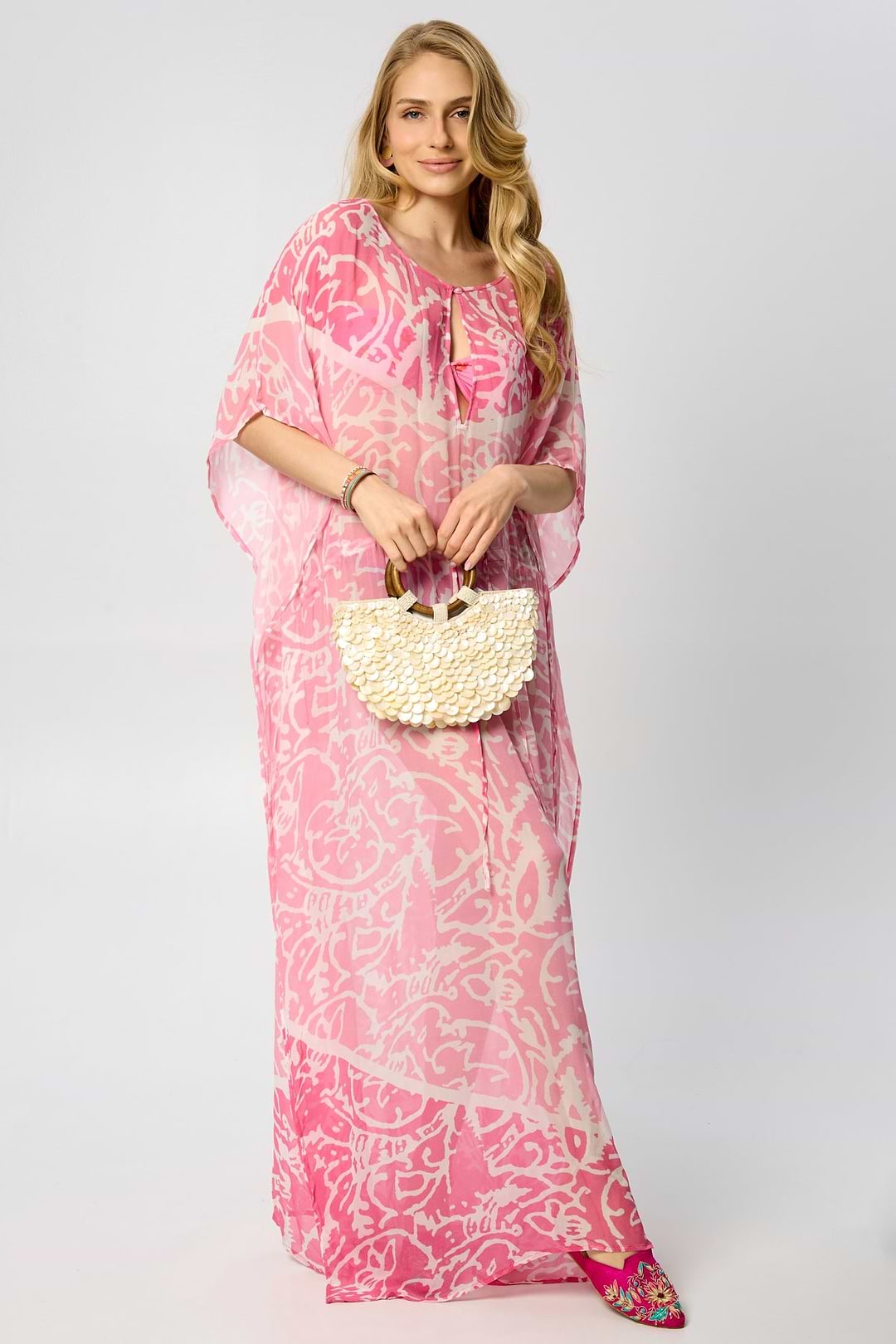 Floral Kaftan Tie Waist Monochrome - Purple