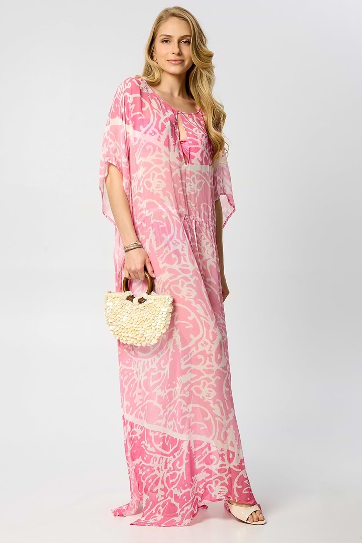 Floral Kaftan Tie Waist Monochrome - Purple