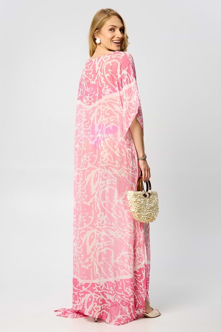 Floral Kaftan Tie Waist Monochrome - Purple