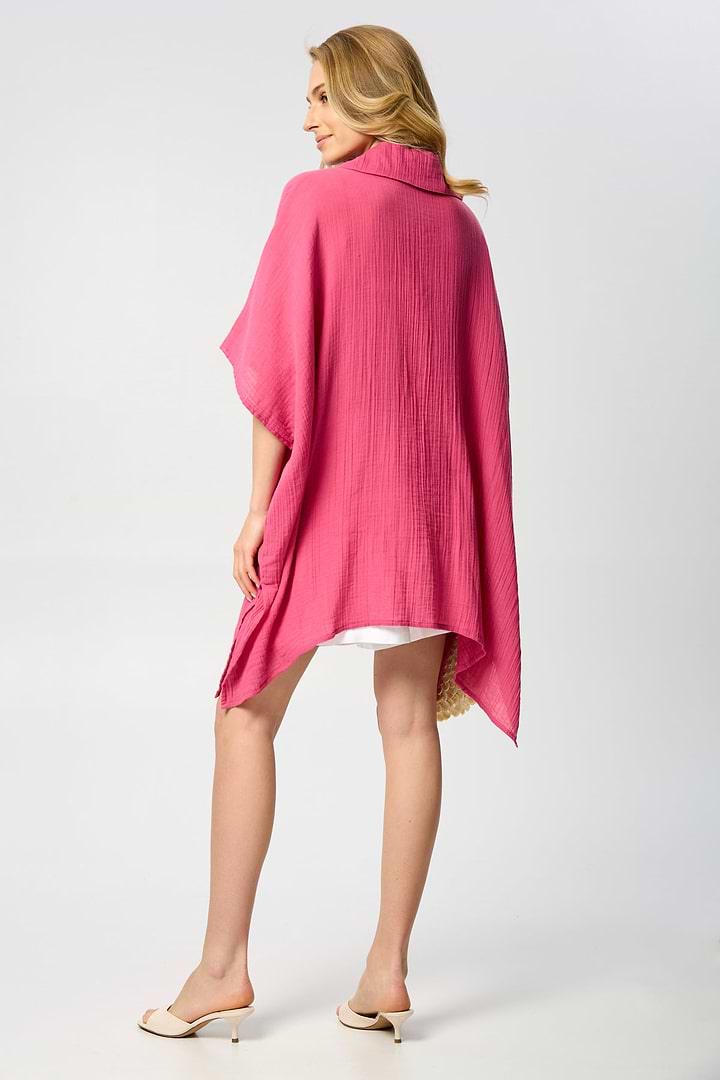 Oversized Textured Cotton Shirt - Magenta