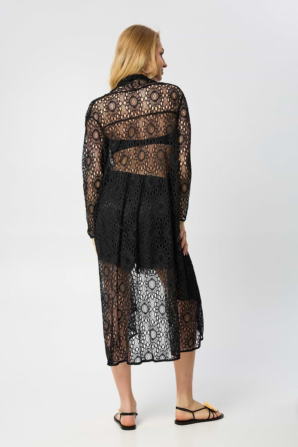 Black Long Lace Kimono - Black