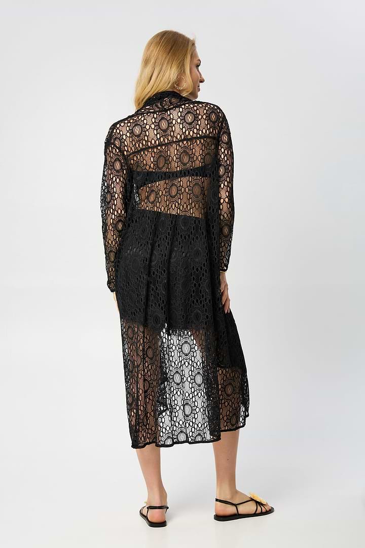 Black Long Lace Kimono - Black
