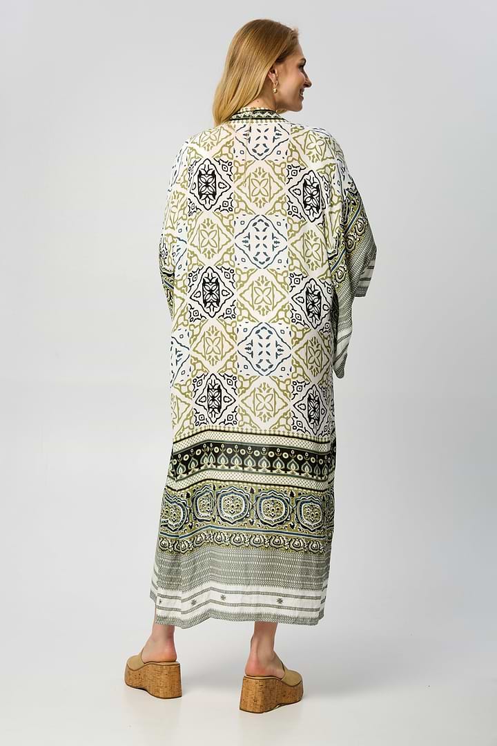 Mosaic Tile Pattern Kimono - White Combo