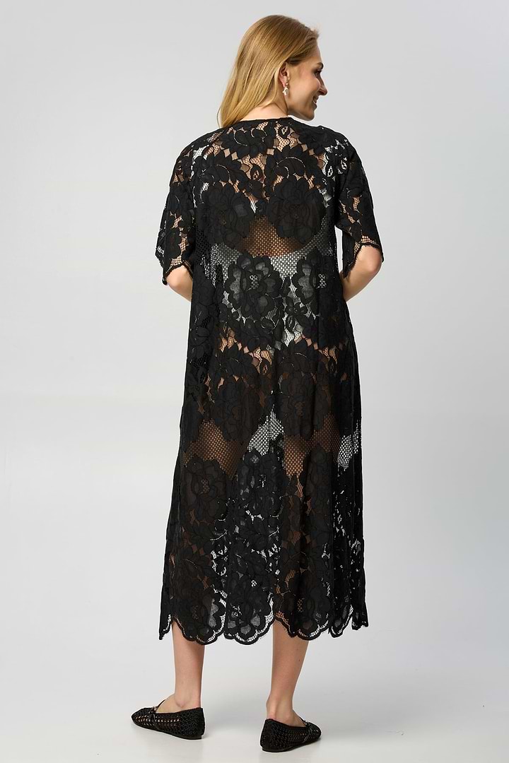Floral Mesh Lace Kaftan - Black