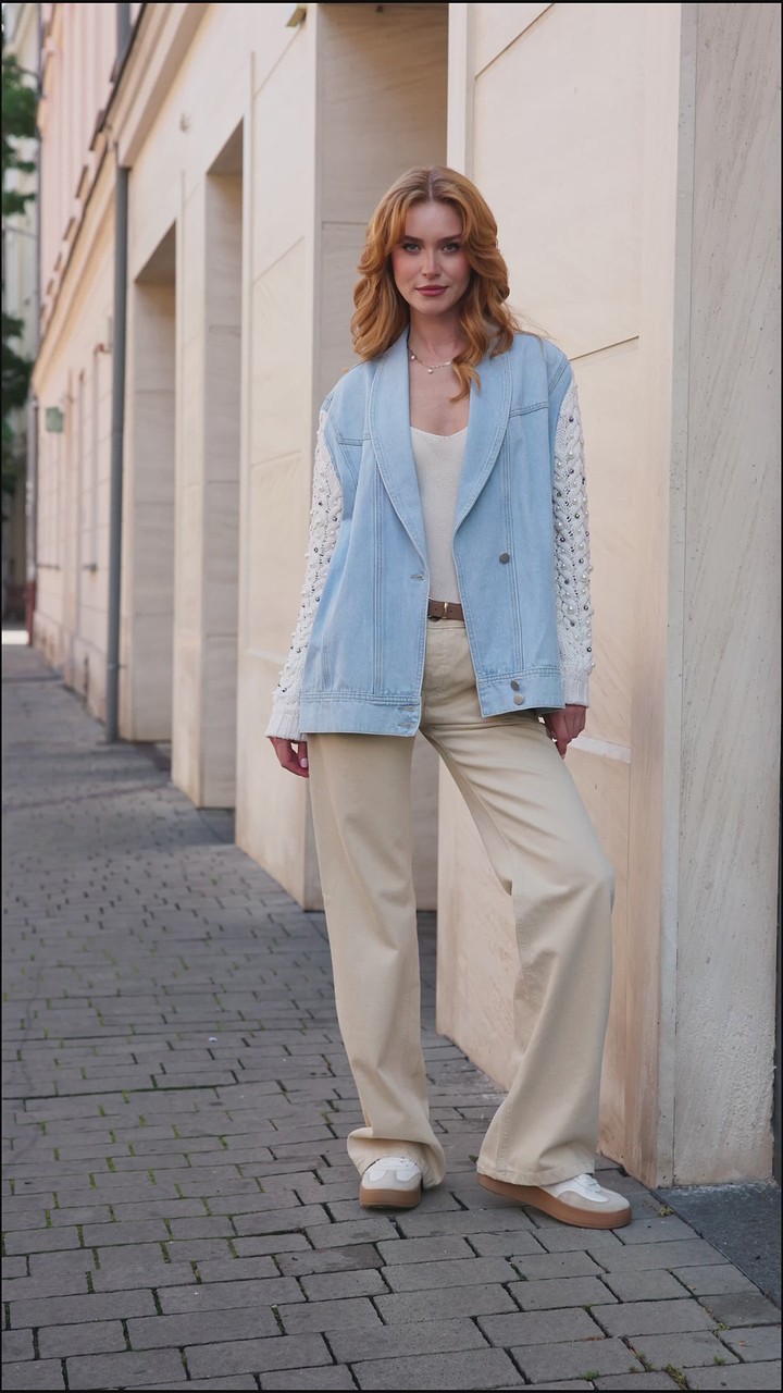 Pearl Knit Denim Jacket - Denim