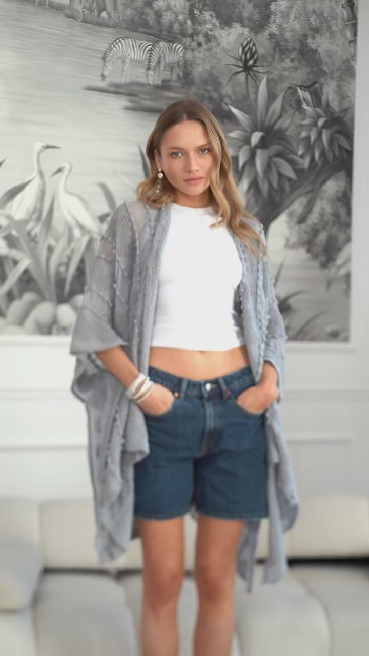 Bohemian Textured Kimono - Light Grey