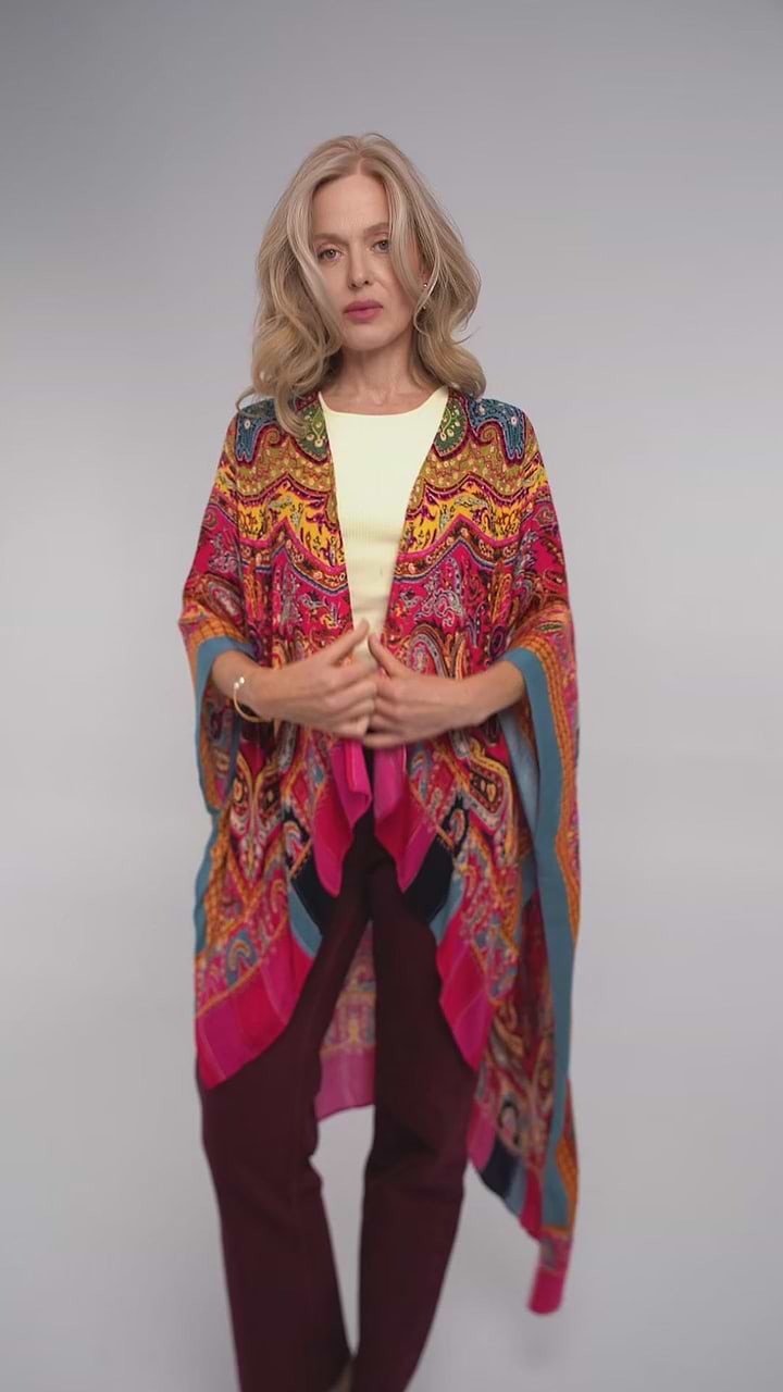 Paisley High Low Kimono Sandy Brown