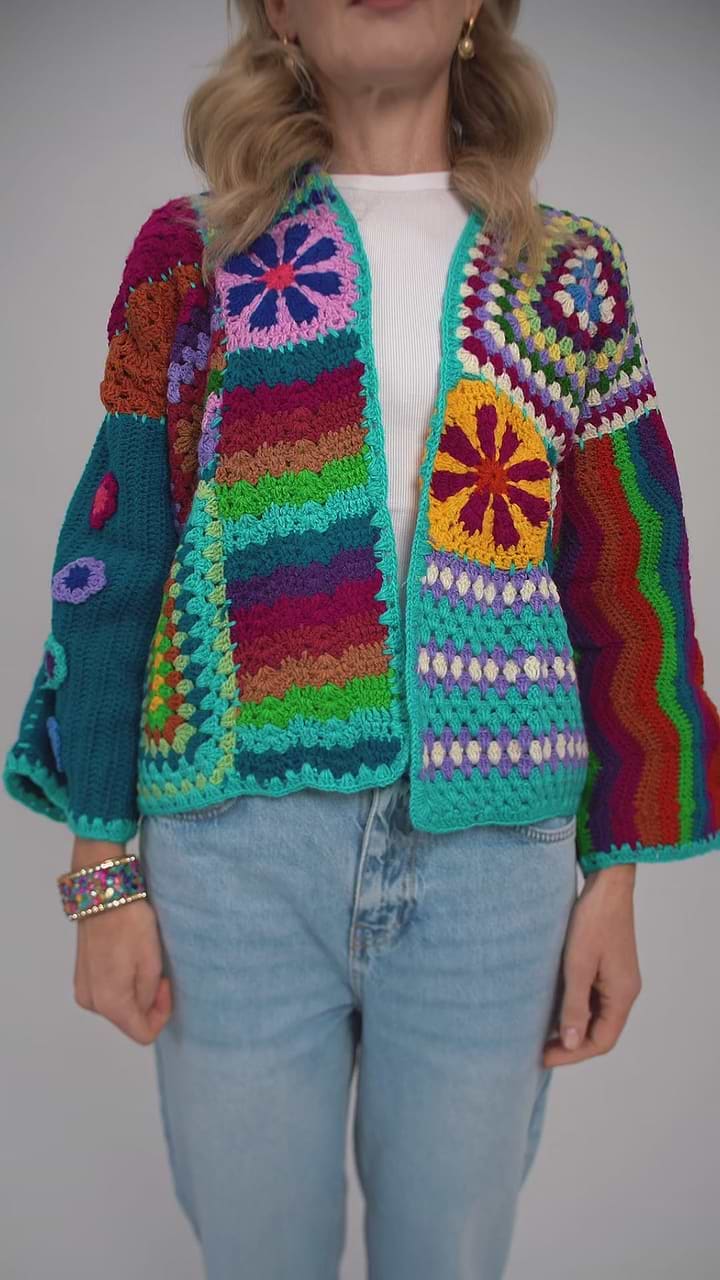 Vibrant Multi Pattern Crochet Cardigan - Multi