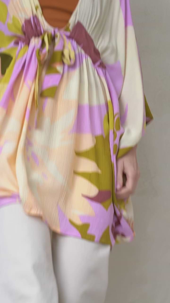 Multicolor Floral Short Kaftan - Cream
