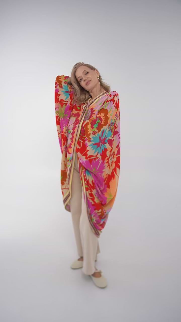 Wing Sleeve Floral Kimono - Pink Multi