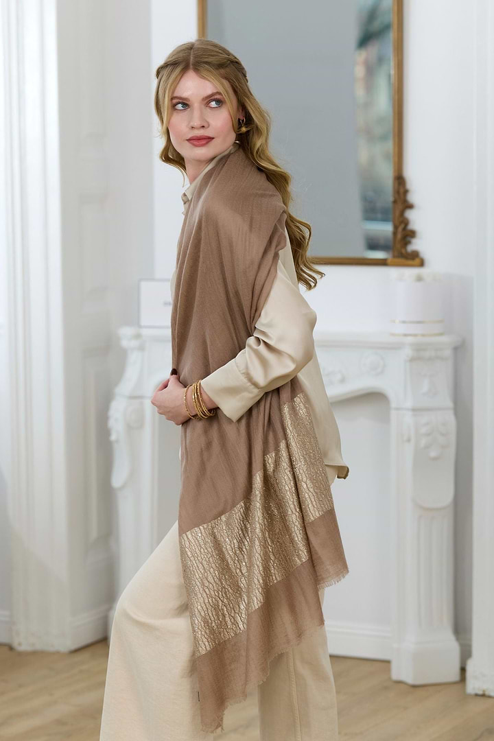 Embellished Cashmere Wrap - Wheat