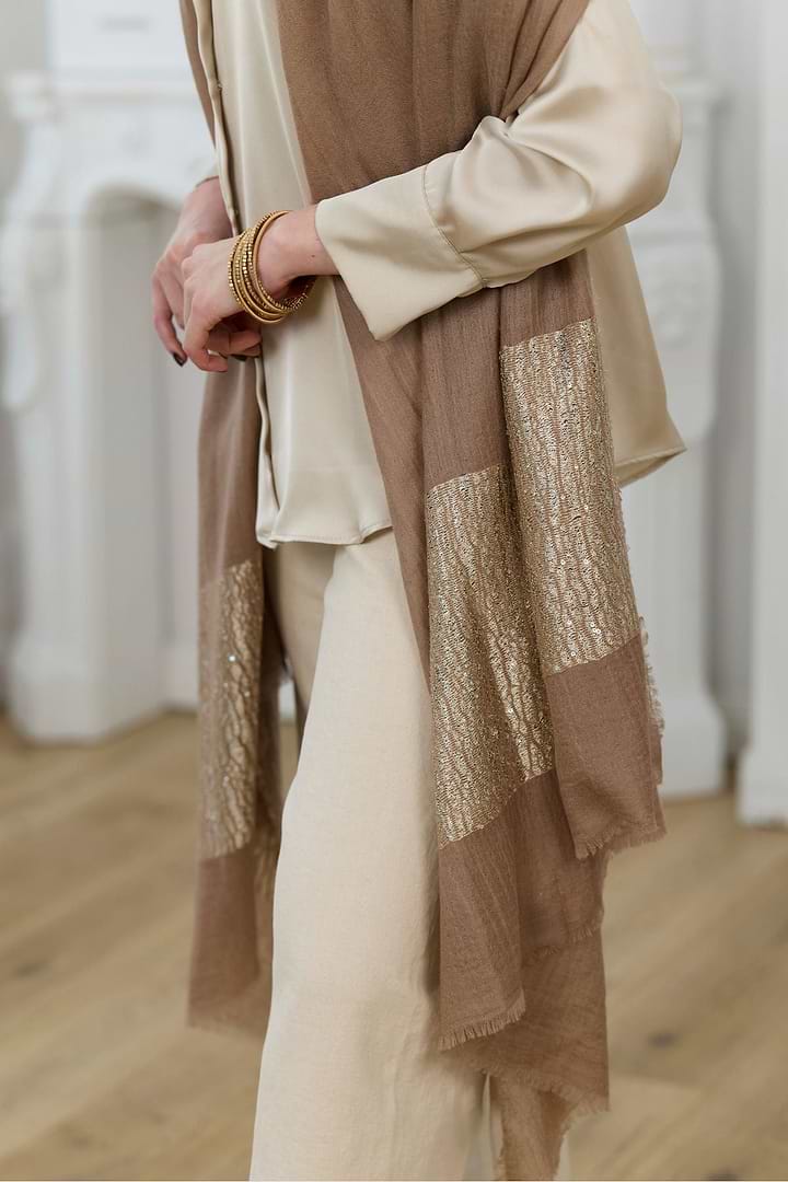 Embellished Cashmere Wrap - Wheat