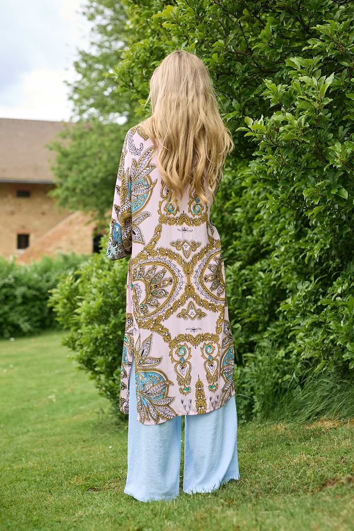 Multicolored Paisley Kimono Duster Long - Pink