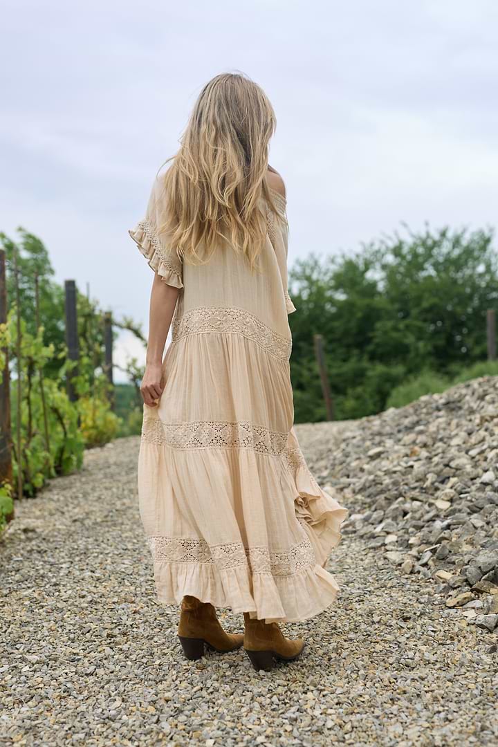 Cotton Long Kaftan Dress - Beige