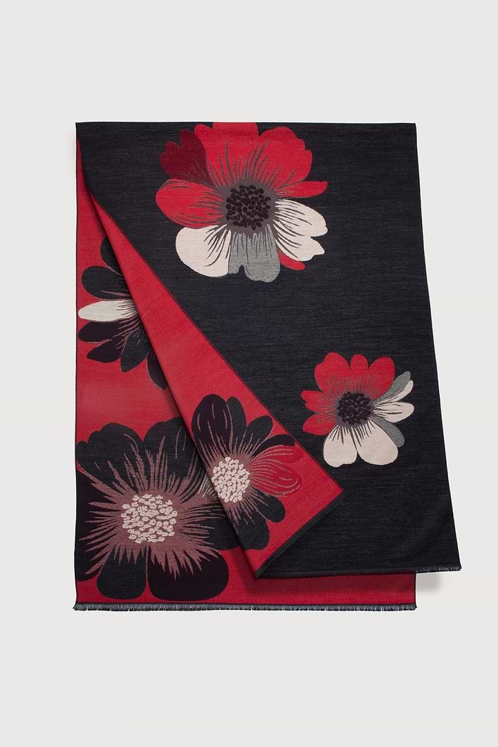 Fresh Floral Reversible Scarf - Crimson