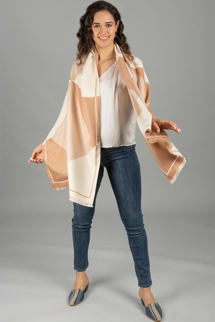 All About the Angles Reversible Scarf - SAACHI - Beige - Scarves