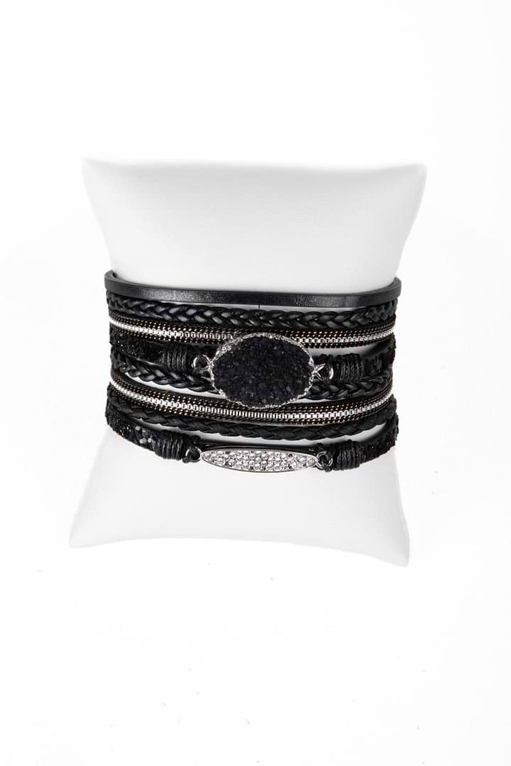 Faux Suede Sparkling Druzy Bracelet Black