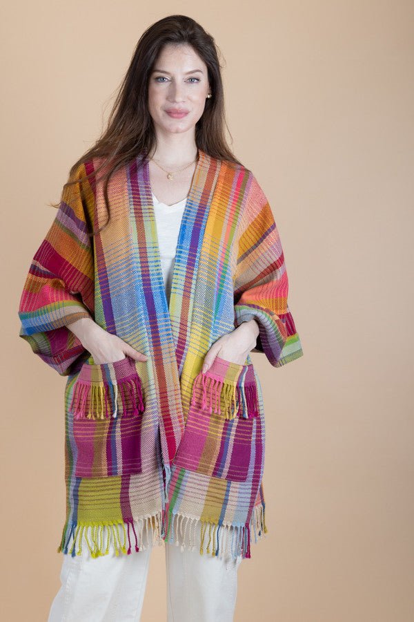 Rainbow Tartan Long Jacket - Green Yellow
