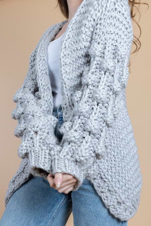 Knit Cardigan With Bauble Sleeves - Light Slate Gray