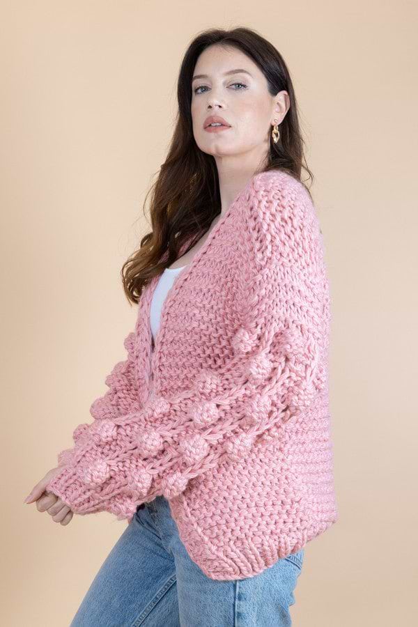 Knit Cardigan With Bauble Sleeves - Light Pink