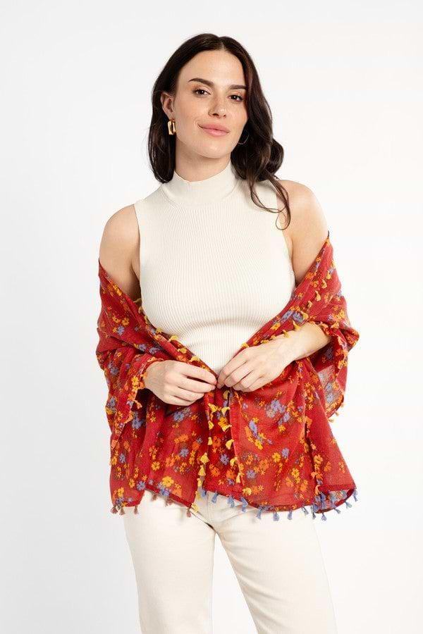 Atalia Multi Floral Scarf - Red