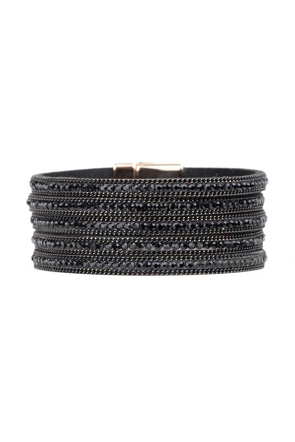 Black Suede Beaded Bracelet - Black