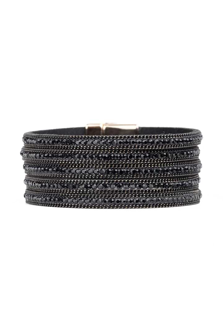 Black Suede Beaded Bracelet - Black