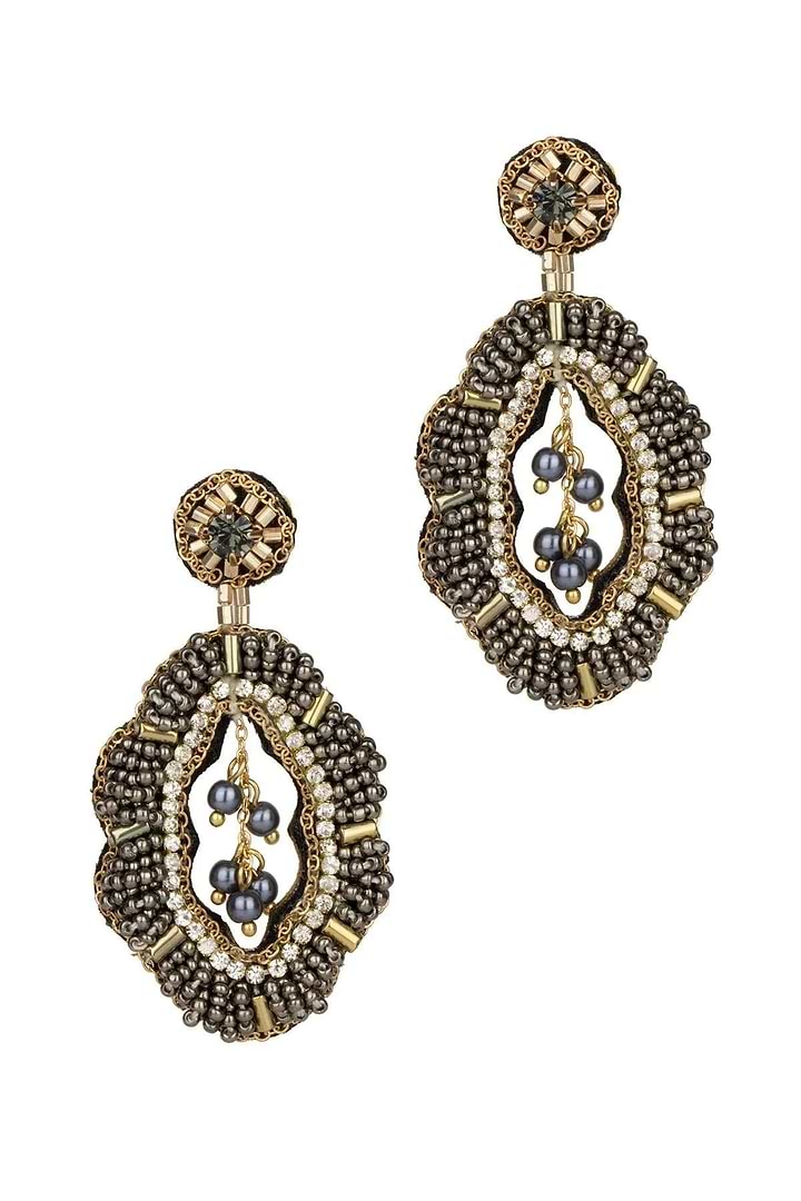 Rococo Beaded Statement Earring Dark Grey