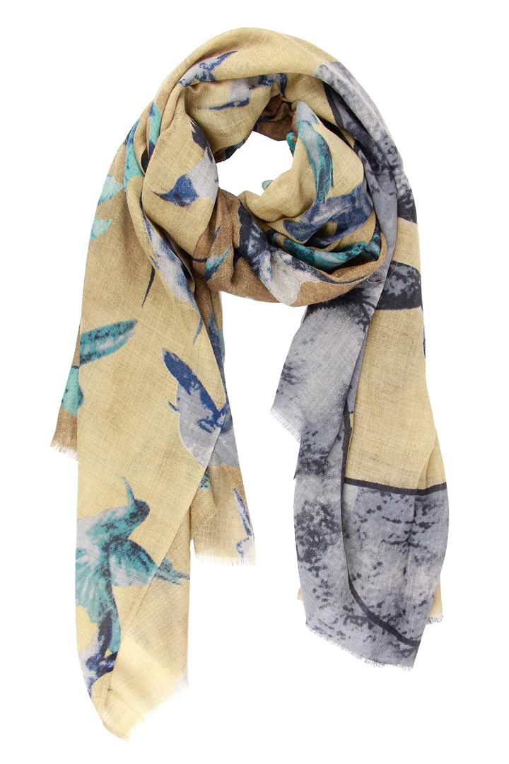 Hummingbird Printed Scarf -  Lemon Chiffon