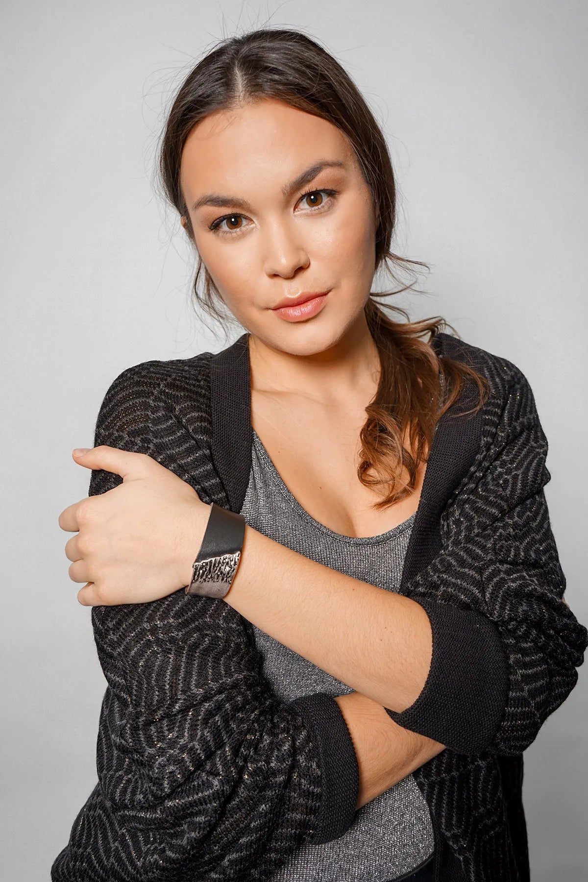 Leather Metal Statement Bracelet - SAACHI - Silver