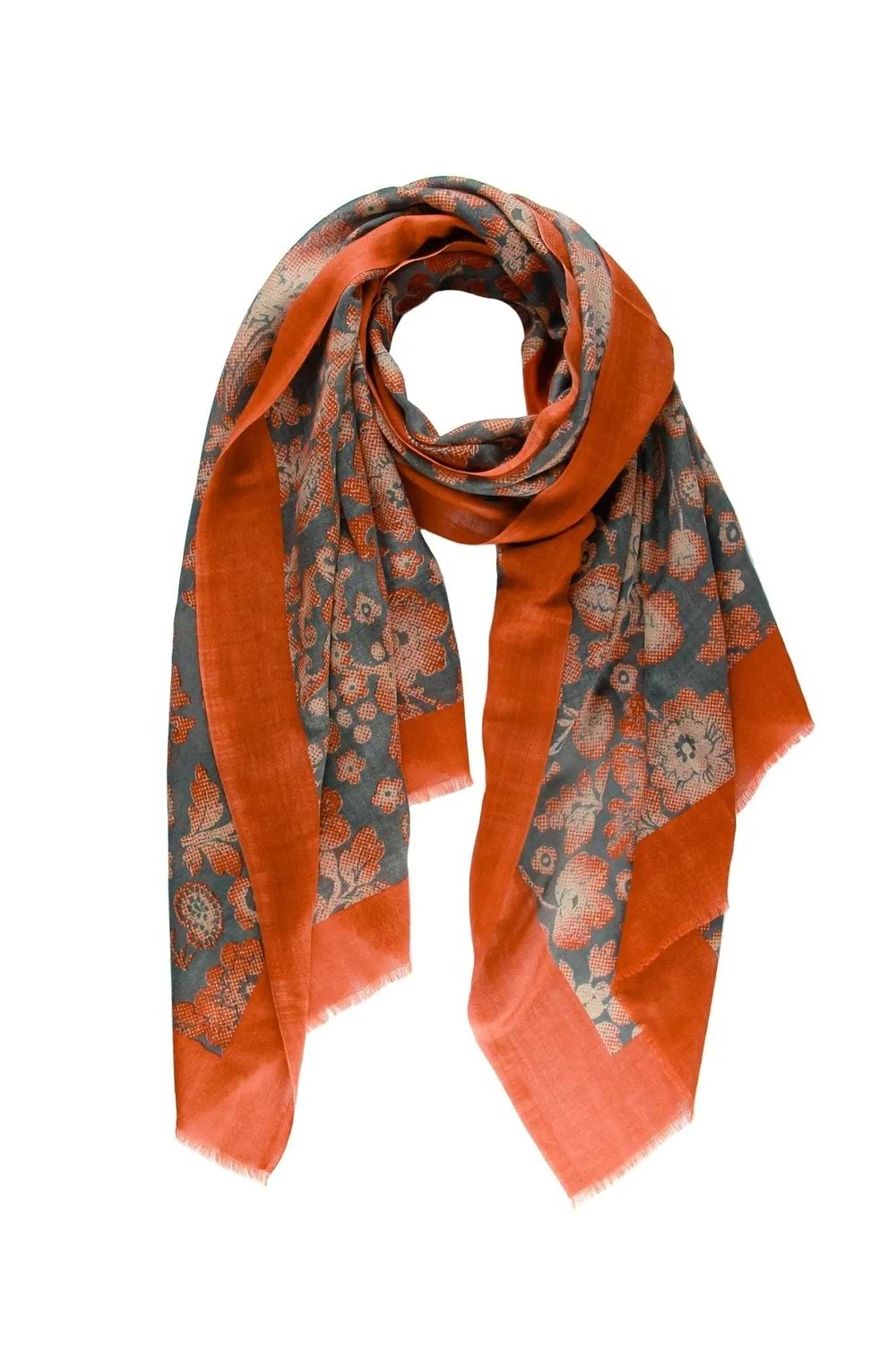 Wool Two Tone Scarf - SAACHI - Orange Red