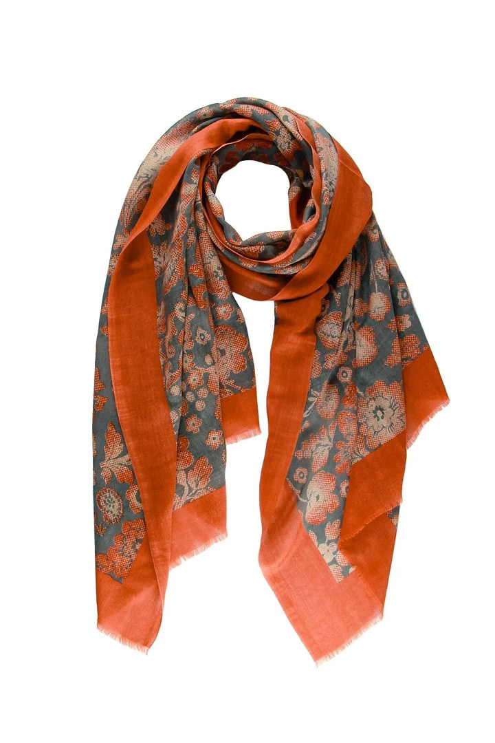 Wool Two Tone Scarf - SAACHI - Orange Red