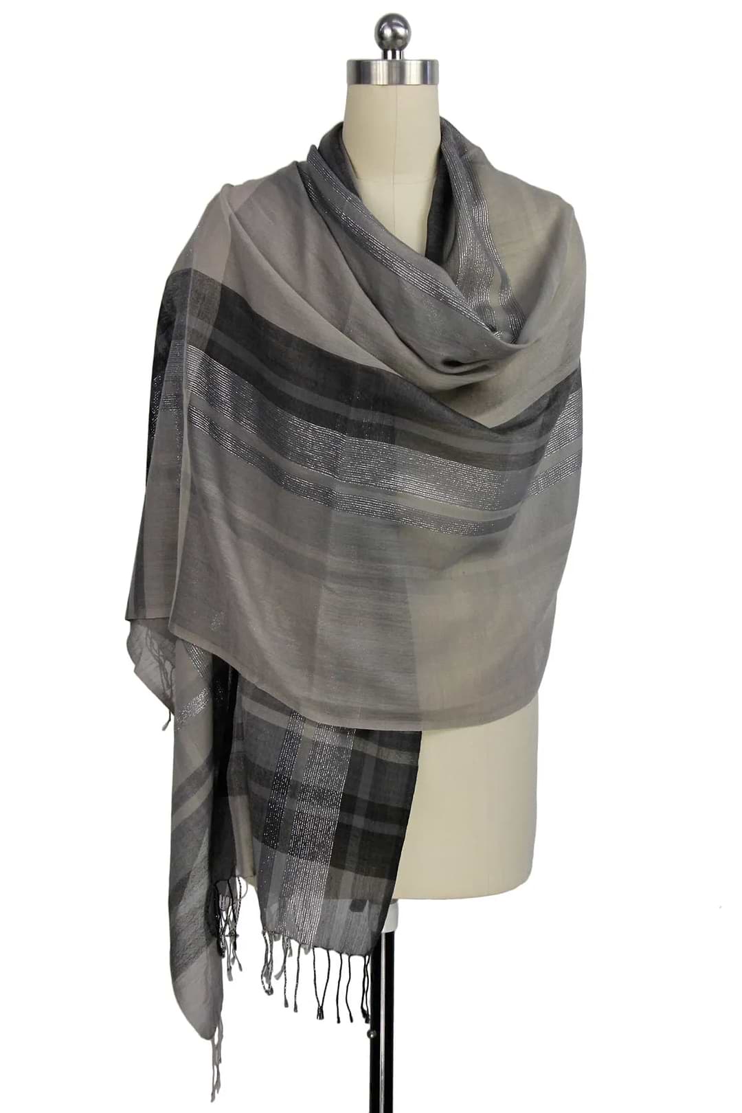 Metallic Multi Stripe Scarf - Light Gray
