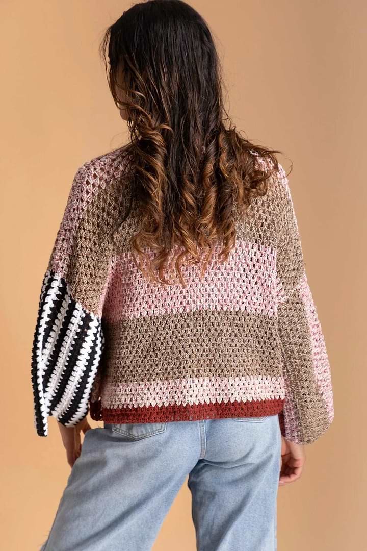 Crochet Granny Square Pattern Jacket - Lavender Blush