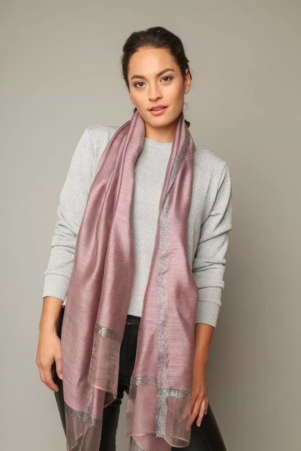 Shimmer Border Scarf - Pale Violetred