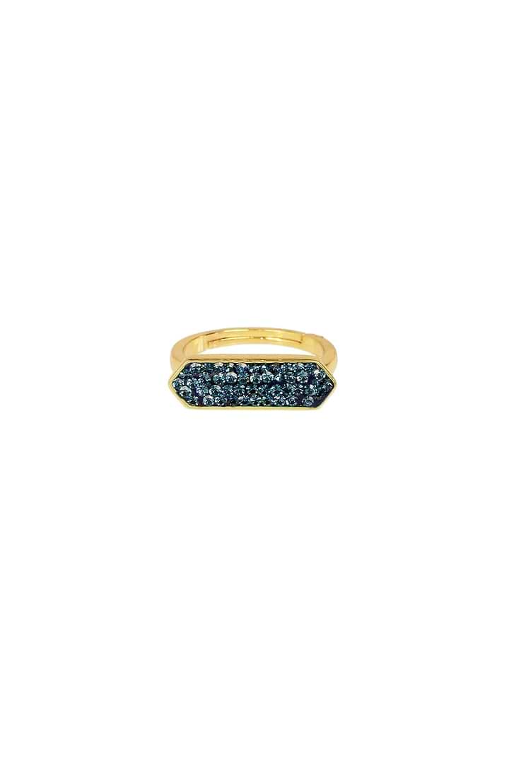 Crystal Bar Gold Plated Ring Sky Blue