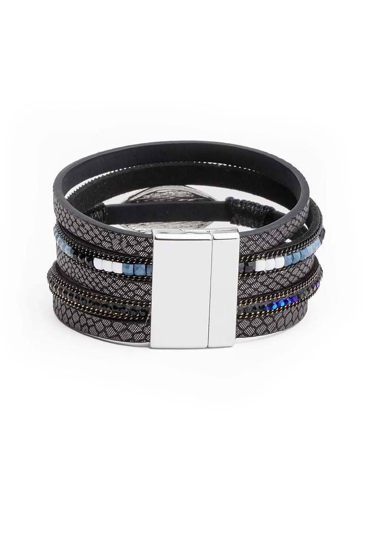 Vegan Leather Evil Eye Bracelet Black