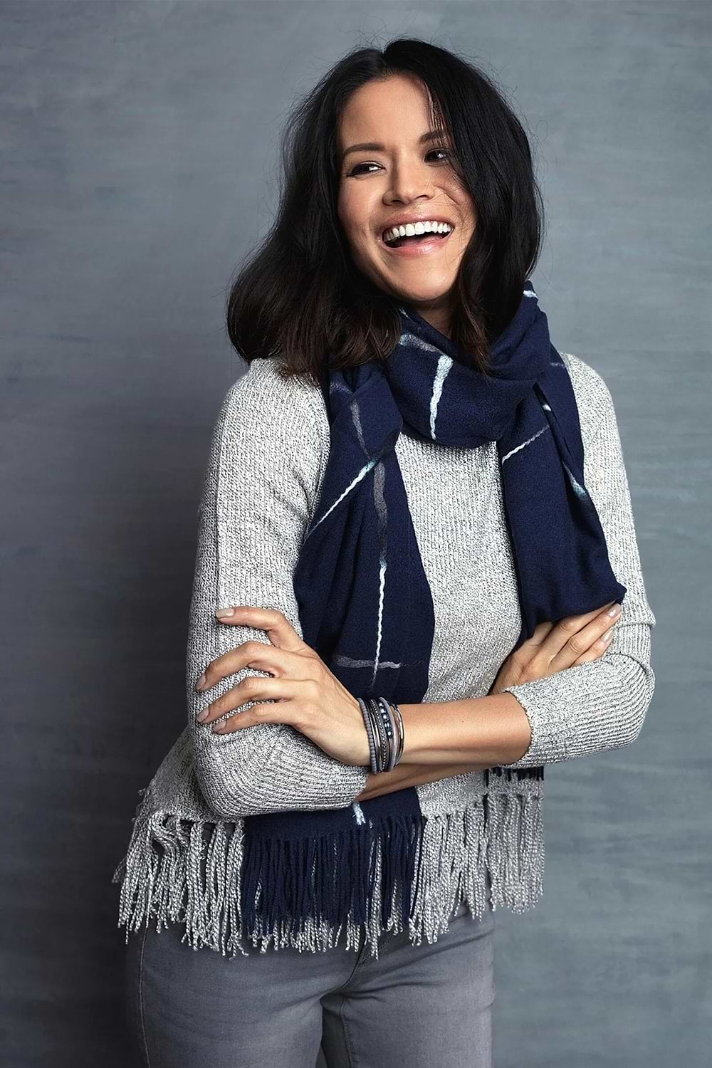 Window Fringed Scarf Dark Slate Blue