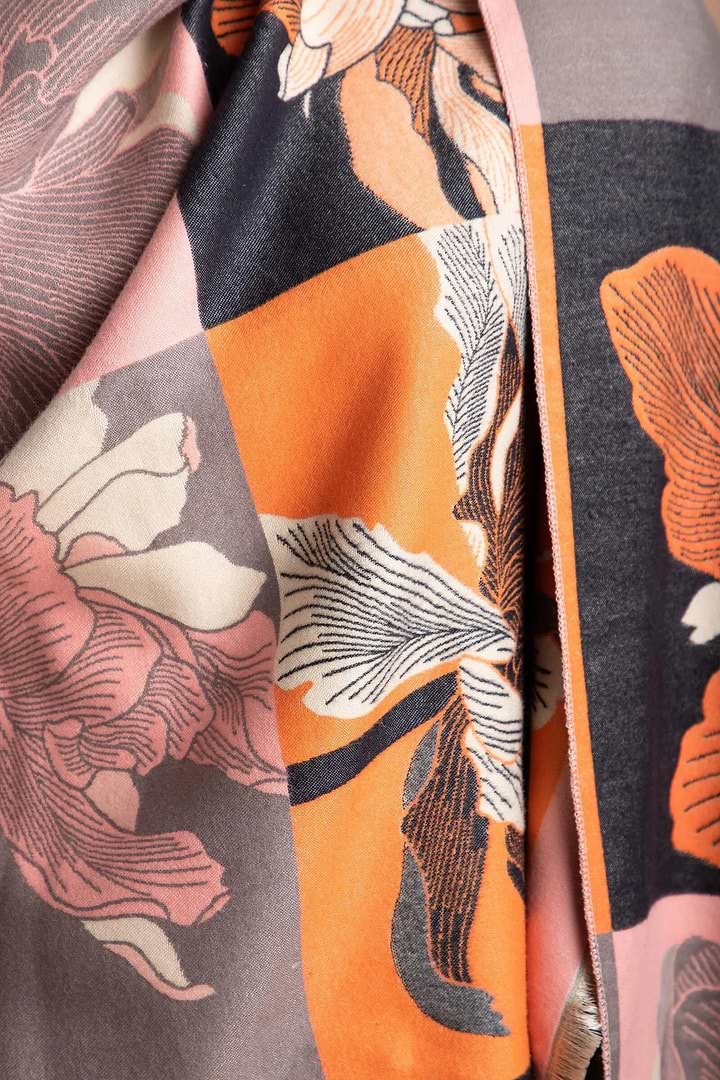 Flower Block Reversible Scarf - Sandy Brown
