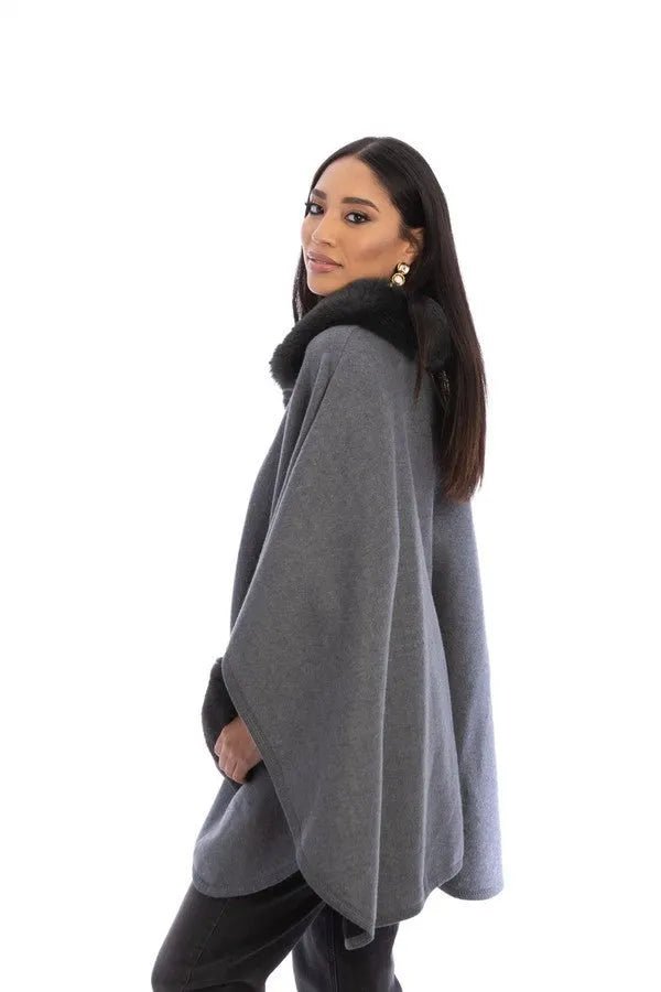 Faux Fur Pocket Kimono - Dark Gray