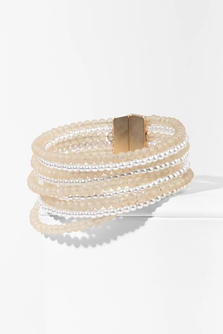 Victoria Multi Strand Pearl Bracelet Floral White