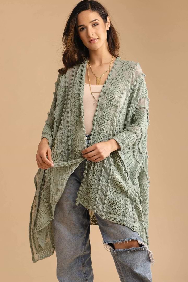 Bohemian Textured Kimono - Medium Aquamarine