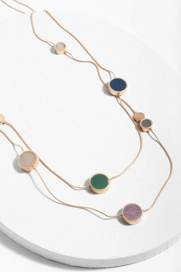 Good Fortune Natural Stone Layered Necklace Gold
